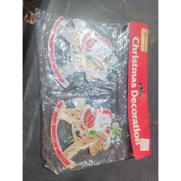 Woolworth Christmas Ornament Plastic Santa Claus Rocking Horse 2 NOS - Picture 2 of 6